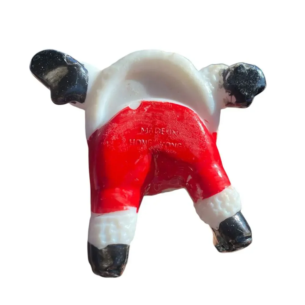 Vintage Hard Plastic Santa Sitting Christmas Ornament Made in Hong Kong 2.5